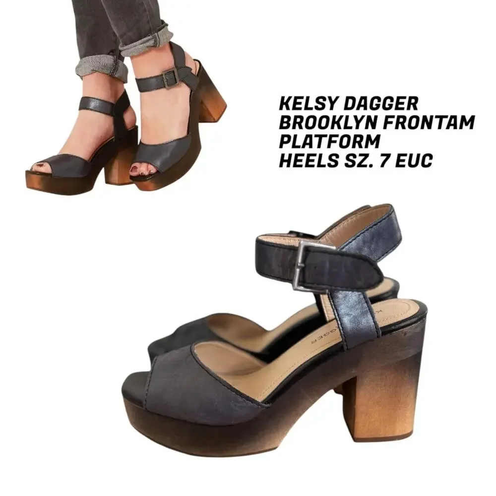 KELSEY DAGGER BROOKLYN FRONTAM‎ PLATFORM HEELS SANDALS SZ. 7 EUC